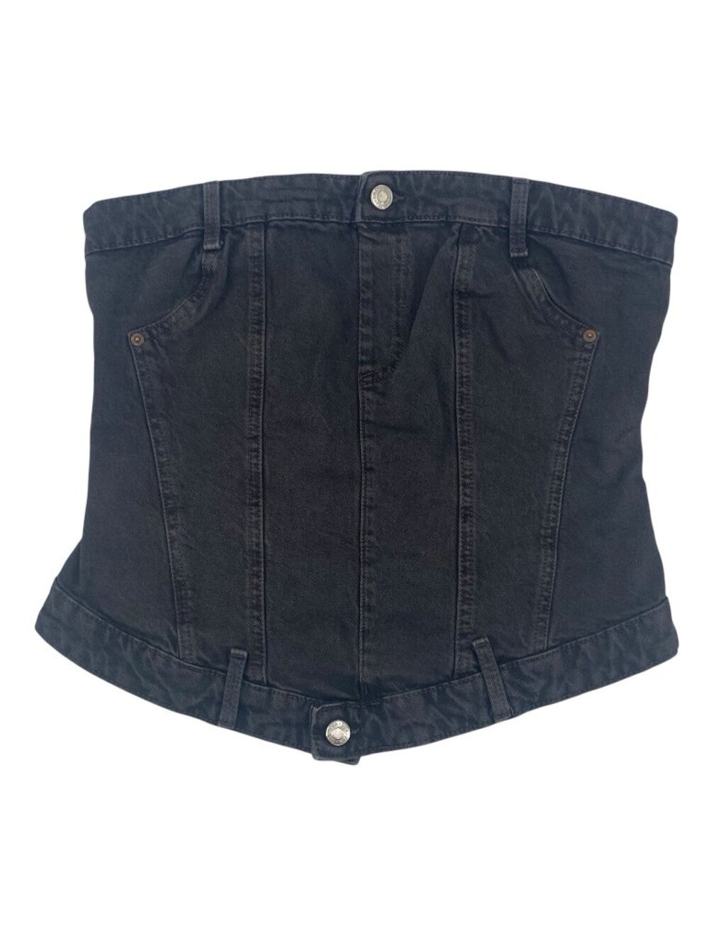 Zara Corset Style Denim Black Jean Top Strapless Back Zip Size Large Grunge
